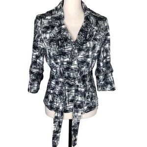 Luii Crosshatch Belted 3/4 Sleeve Cotton Blend Jacket M Career Casual